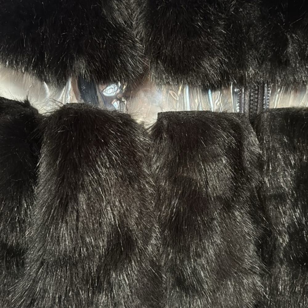 New Donna Salyers' Fabulous Furs Black Faux Fur W/Clear Plastic Y2k Goth Coat Xs — image 4 of 7